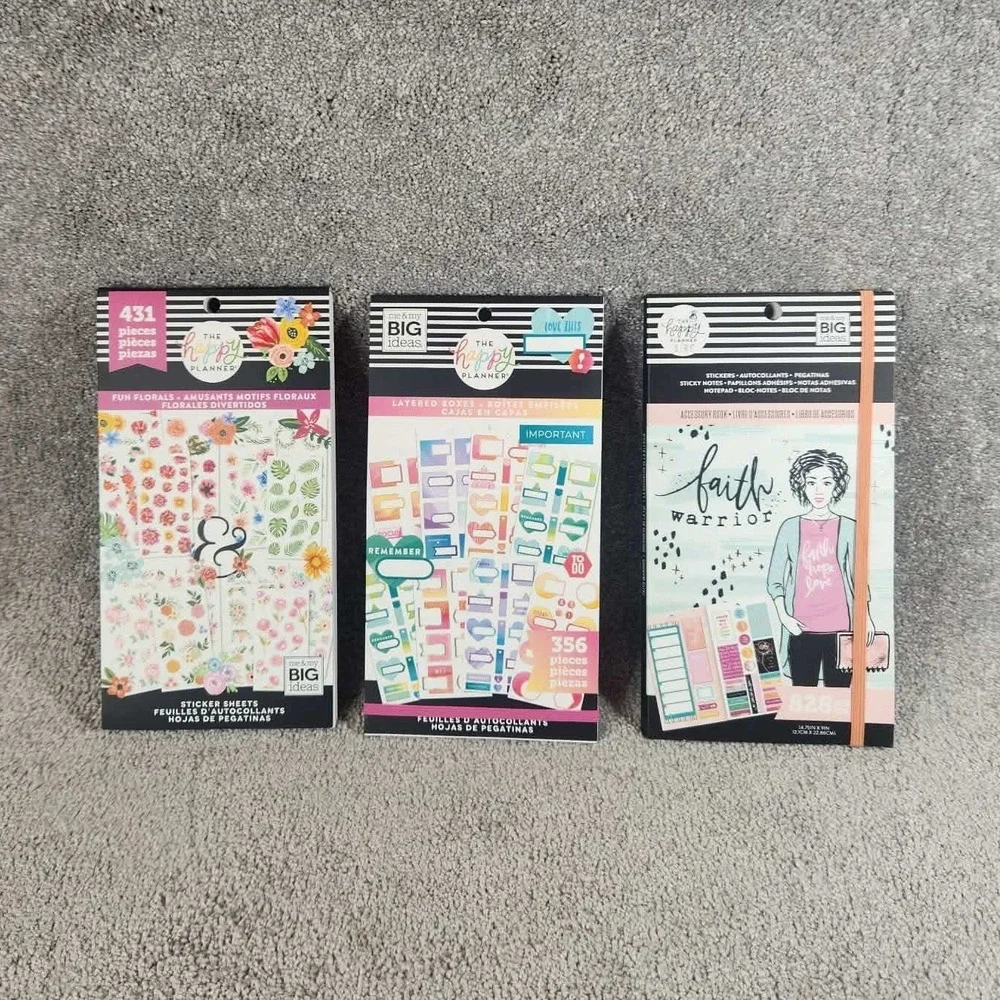 The Happy Planner Sticker Book Bundle‎ Floral Layered Boxes Faith Warrior 3pk